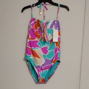 Trina Turk Women One Piece Swimsuit - Purple, Pink, and Teal Floral